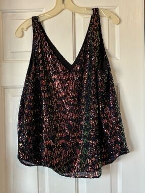 LOFT Black Multicolor Sequin V-Neck Camisole